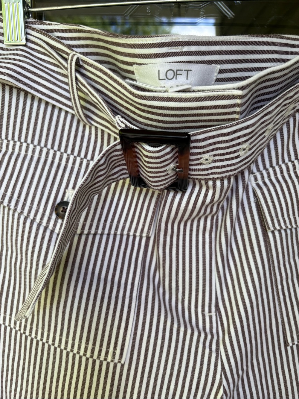 LOFT Brown & White Striped Belted Trousers with Tortoiseshell Buckle